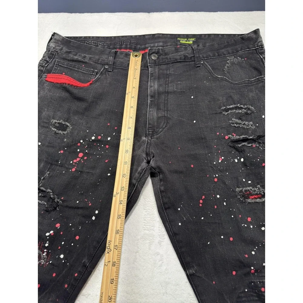 Smoke Rise Jeans Mens 40x32 Charcoal Denim Slim Distressed Paint Splatter